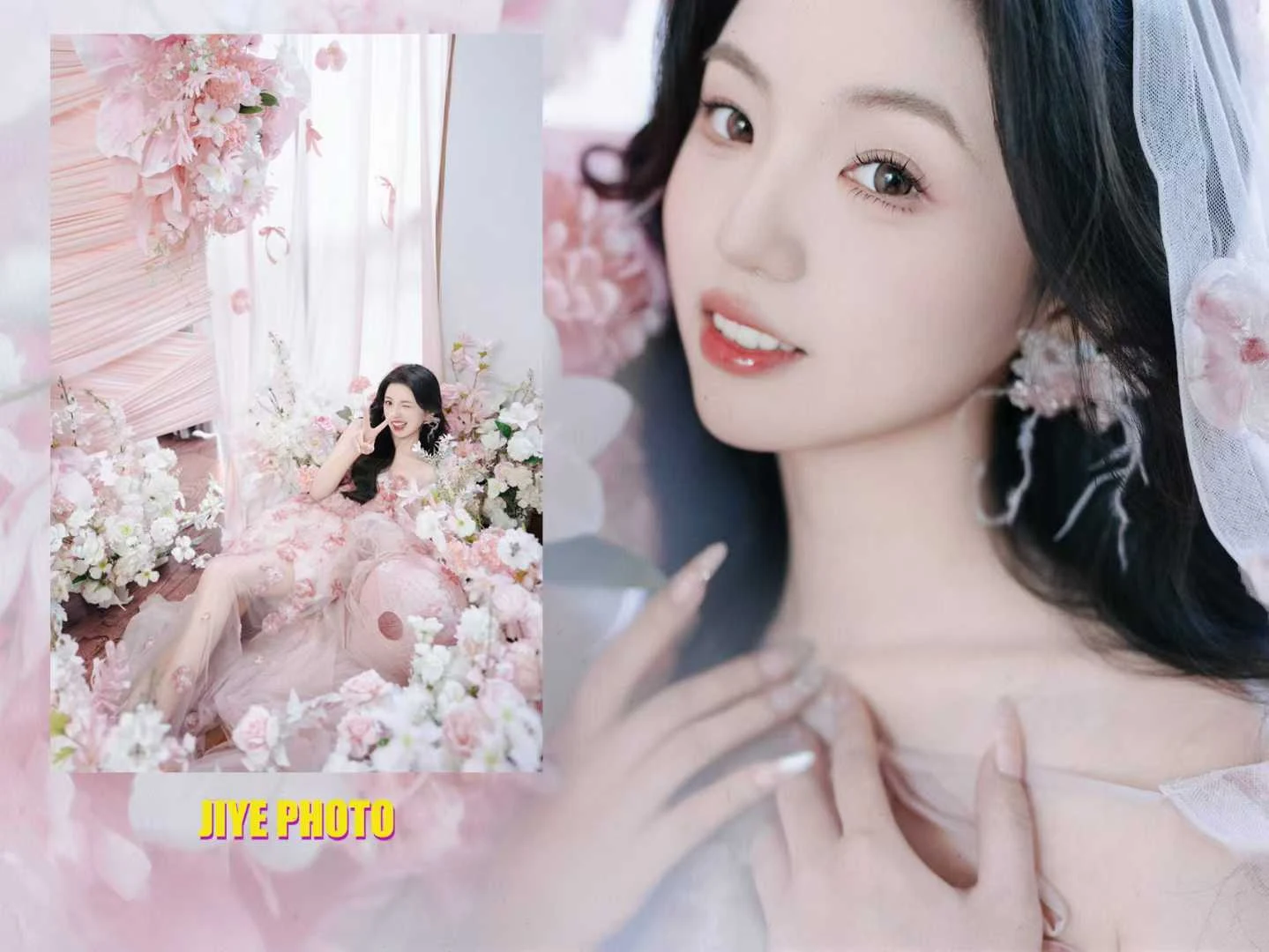 粉色花艺与新娘肖像